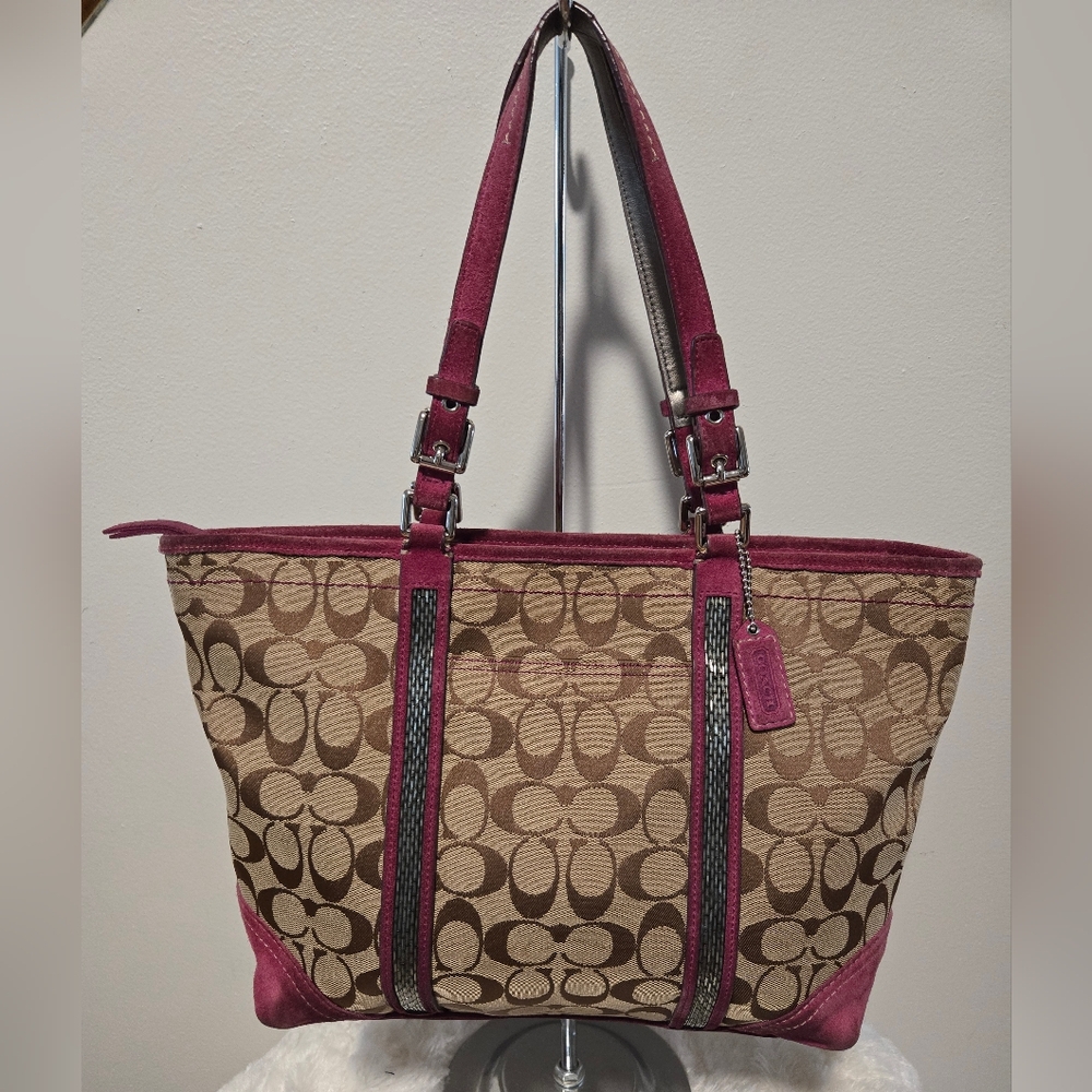Coach Signature Jacquard Tote in Pink Trim